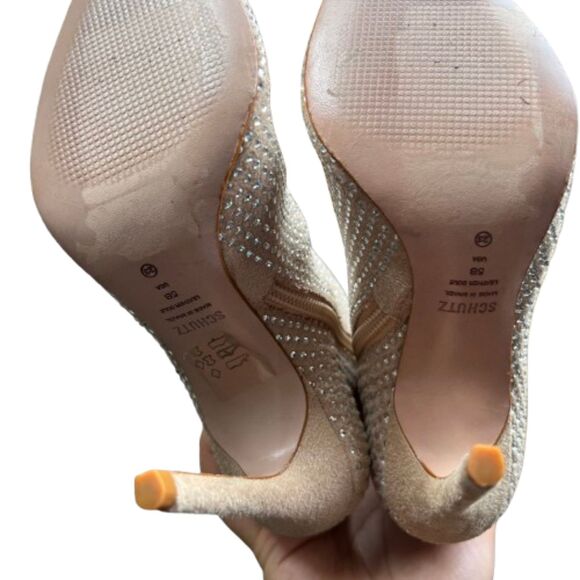 NEW Schutz Women's Sybil Suede & Rhinestone Beige Booties Size 5B- $175 - Picture 3 of 9